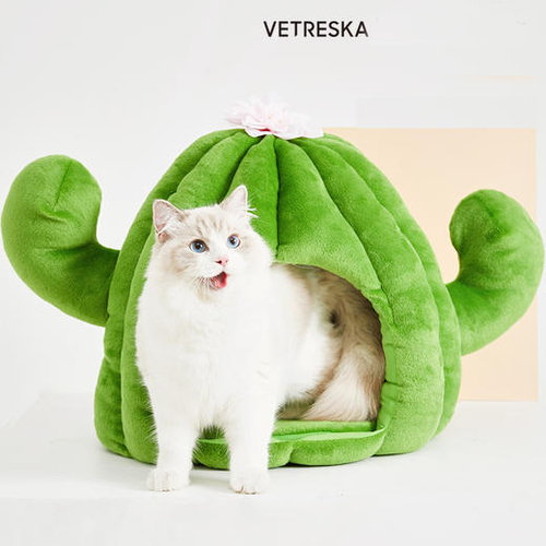 Vetreska Oasis Cactus Pet Dog House Soft Beds Cat Puppy Bed Doggy Warm Cushion