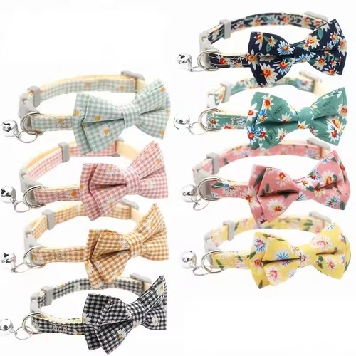 Bow Tie Pet Collar with Bell Adjustable Cotton for Cat Kitten Dog Puppy AU