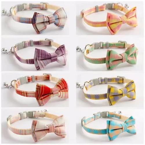 Plaid Bow Tie Pet Collar with Bell Adjustable Cotton for Cat Kitten Dog Puppy AU