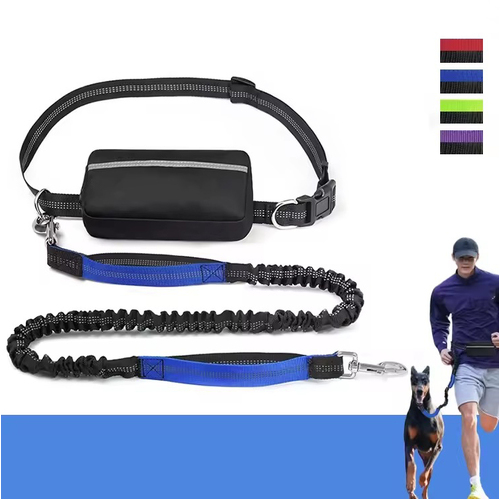 Adjustable Hands Free Dog Leash Lead + Waist Bag Belt Jogging Walking Running